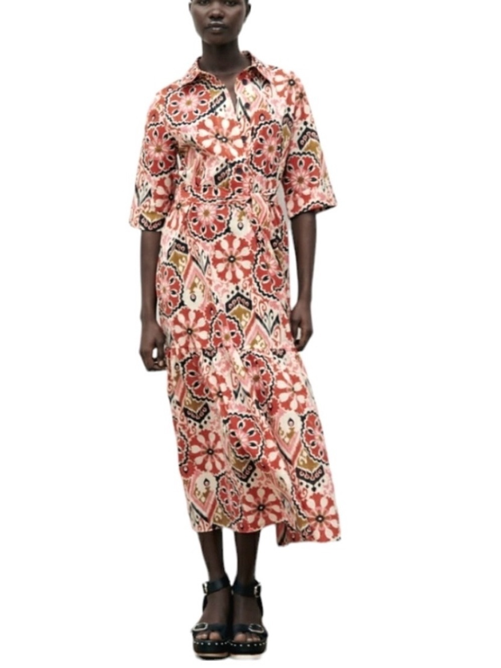 Zara Pink Floral Maxi Shirt Dress